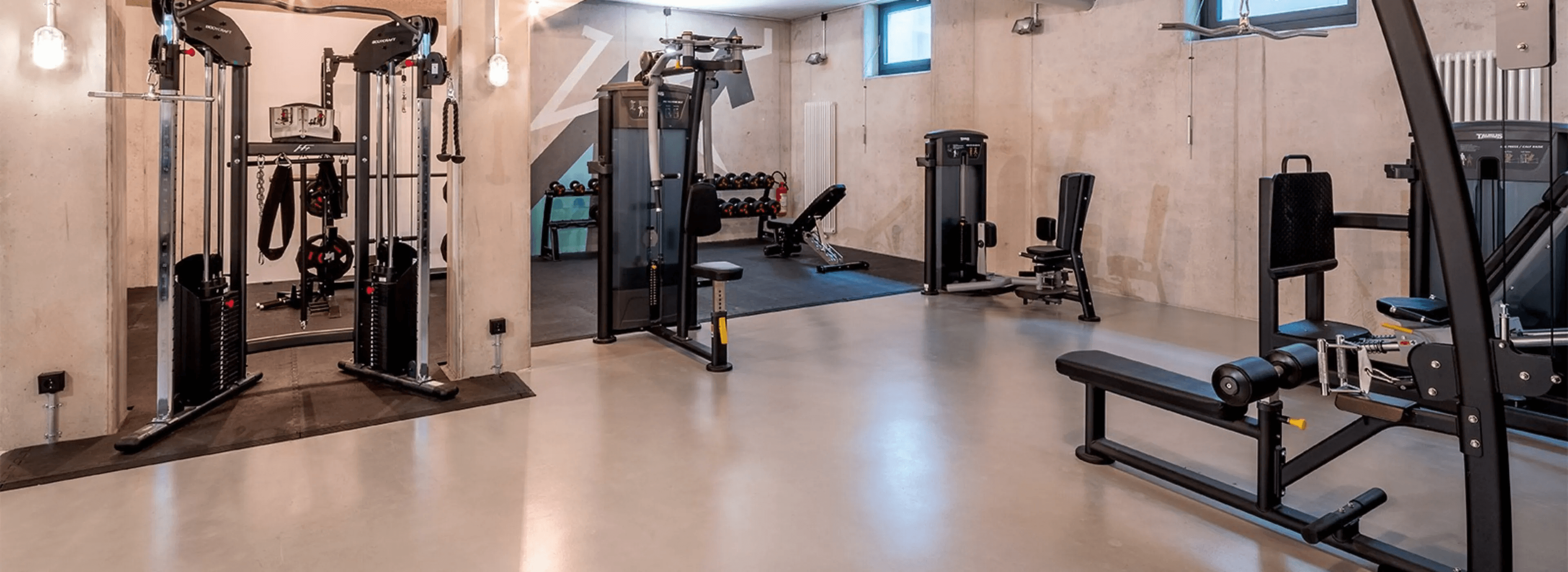 Residents training together in the Neon Wood gym